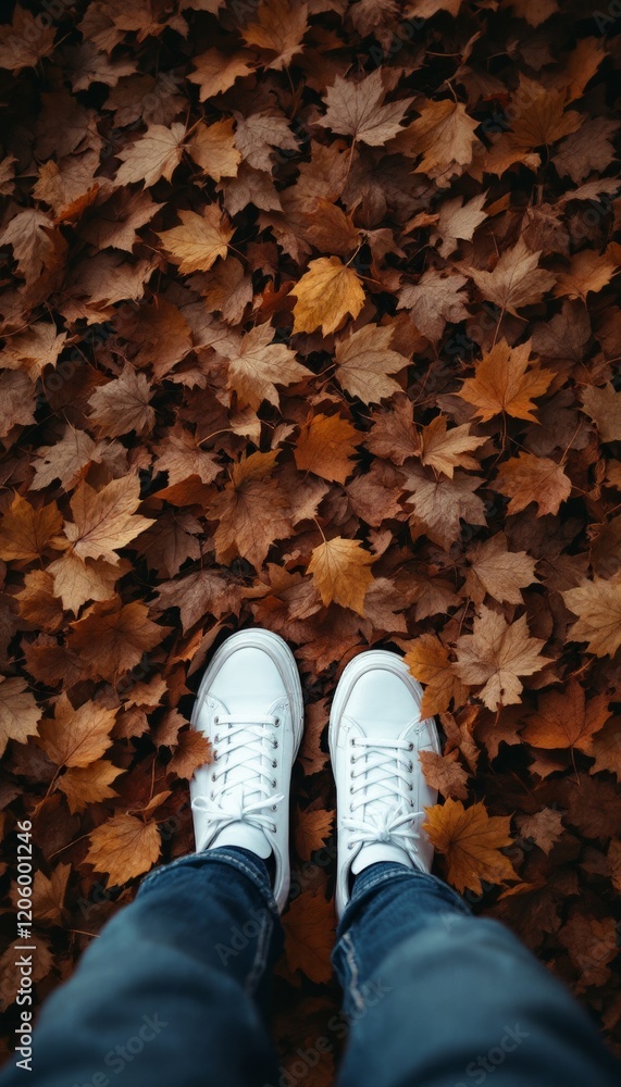 Footwear and Fallen Leaves: A High Angle Perspective of Autumnal Textures Footwear and Fallen Leaves: A High Angle Perspective of Autumnal Textures