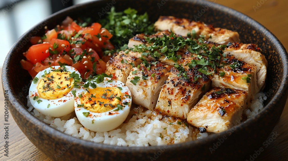 Delicious Grilled Chicken Rice Bowl with Egg and Tomato Salsa Delicious Grilled Chicken Rice Bowl with Egg and Tomato Salsa
