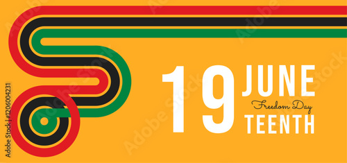 Juneteenth banner in Pan-African Flag colors Groovy background 70s with waves in concept of Black history month. Abstract wavy line pattern in 1970s hippie retro style. Vector illustration