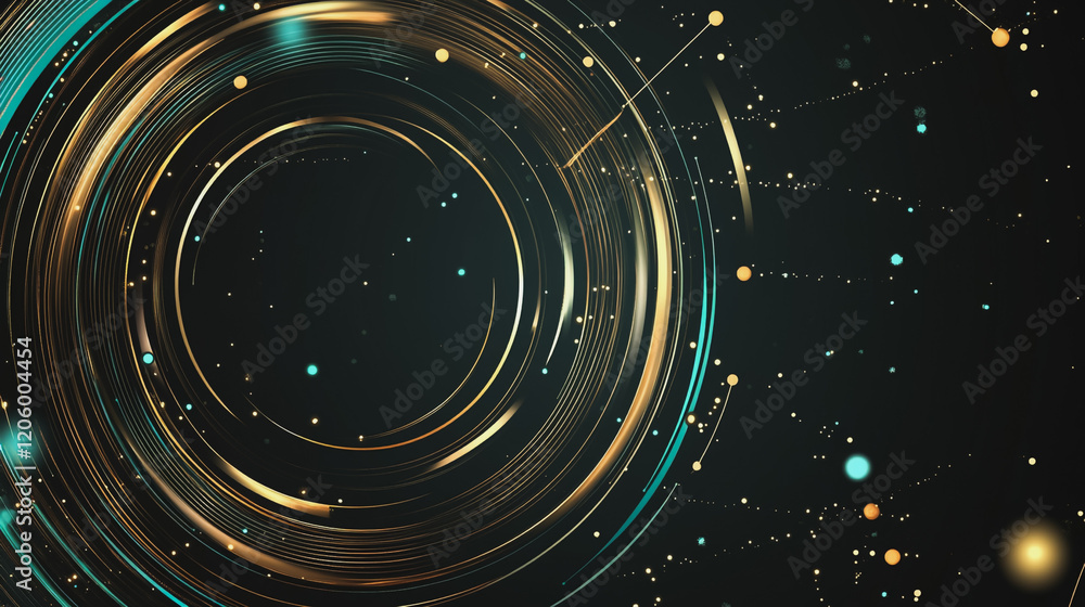 Abstract black background with Colorful circle lines. Digital future technology . Abstract business connection of lines from nodes innovation of communication in the network.