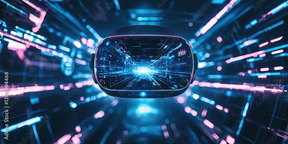 A detailed shot of a virtual reality experience set within a futuristic city, showcasing advanced structures and interactive digital components. A detailed shot of a virtual reality experience set within a futuristic city, showcasing advanced structures and interactive digital components.