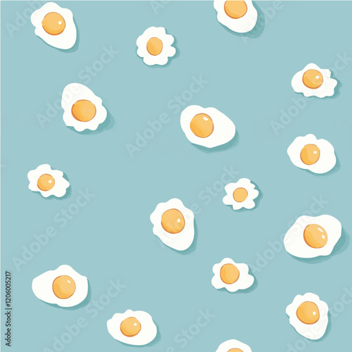 Illustration seamless pattern of eggs yolk on a soft pastel blue background