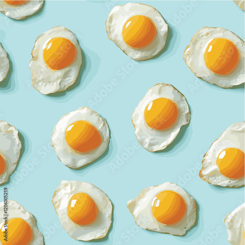 Illustration seamless pattern of eggs yolk on a soft pastel blue background