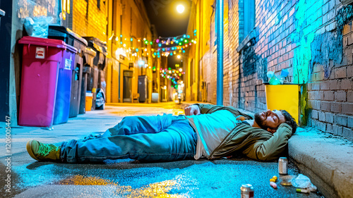 Young drug user overdosed on heroin and lies unconscious on the street