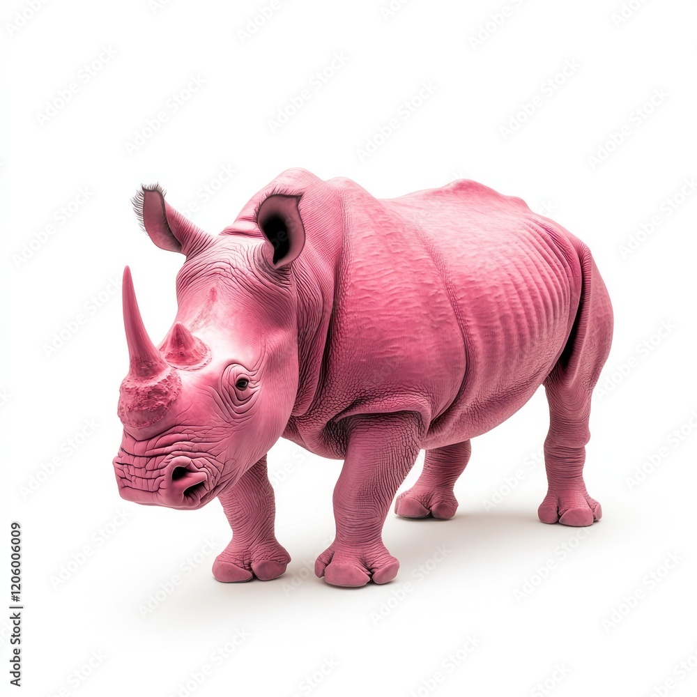 Obraz premium Pink rhino studio shot, white background, animal art, whimsical