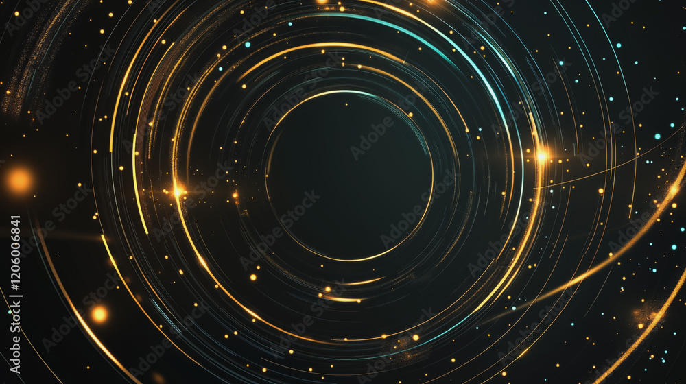 Naklejka premium Abstract black background with Colorful circle lines. Digital future technology . Abstract business connection of lines from nodes innovation of communication in the network.