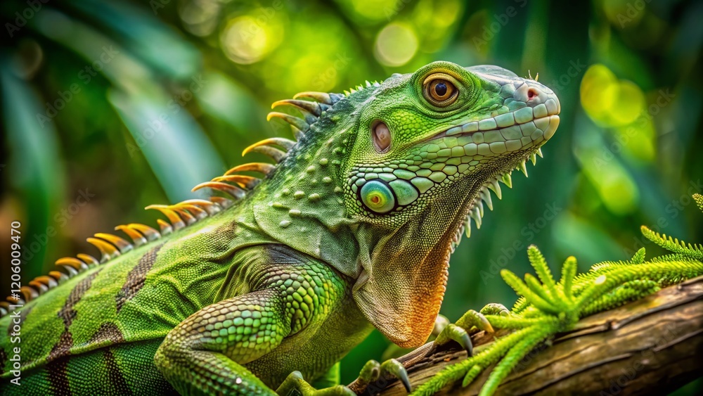 Green Iguana Perched on Branch, Tropical Reptile, Vivid Green Scales, Exotic Pet, Wildlife Photography Green Iguana Perched on Branch, Tropical Reptile, Vivid Green Scales, Exotic Pet, Wildlife Photography