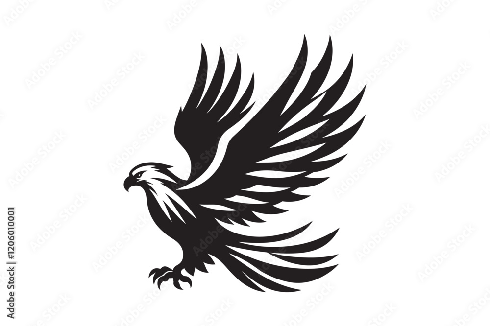 Fototapeta premium Flying Eagle Silhouette with Open Wings Illustration