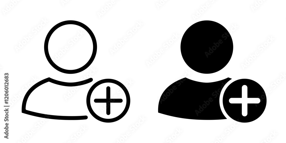 Add new user or friend icon in line and solid style, invite person Add new user or friend icon in line and solid style, invite person