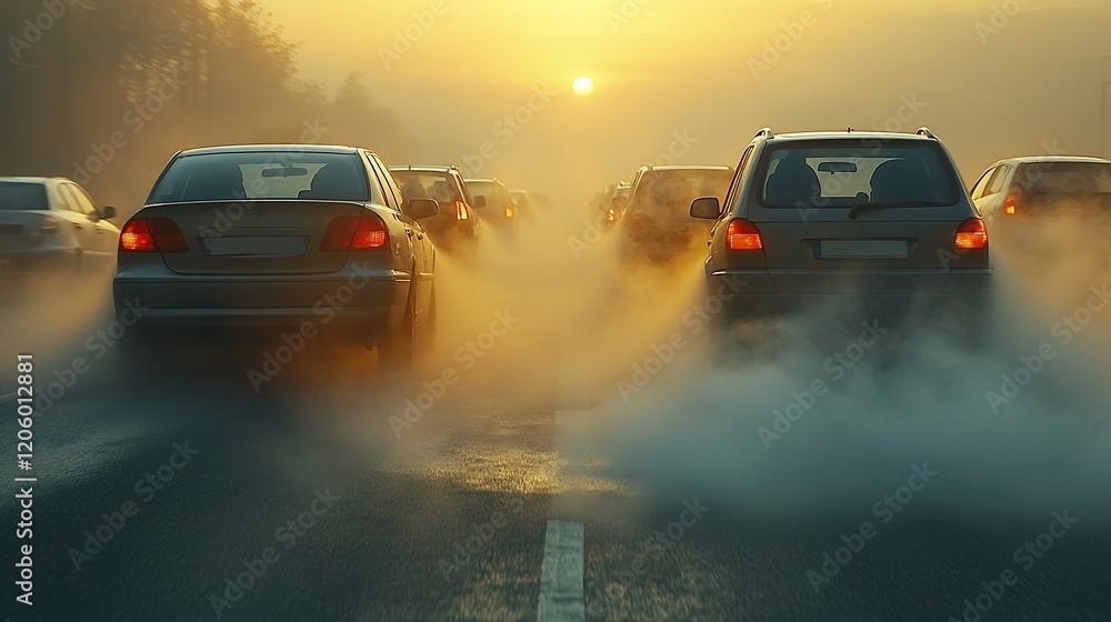 Sunrise Highway Traffic in Misty Morning Sunrise Highway Traffic in Misty Morning