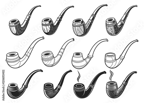 Wooden smoking pipe silhouette vector illustration isolated on white background.