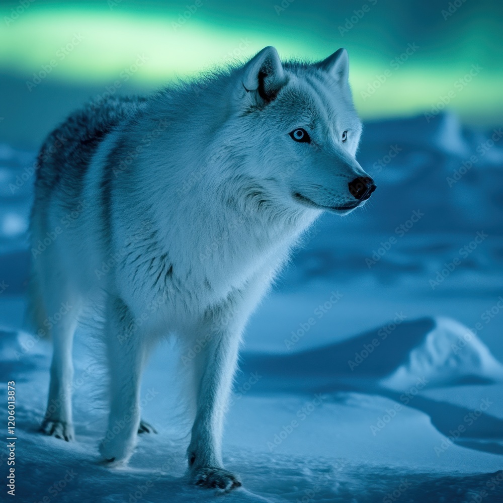 Obraz premium Arctic Wolf Under Northern Lights 