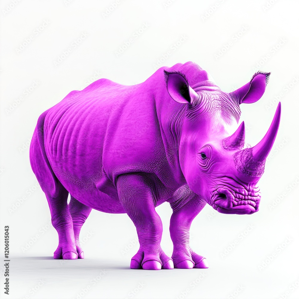 Naklejka premium Purple rhino, studio shot, white background, animal illustration, children's book