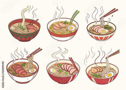 Ramen Japanese soup vector illustration isolated on white background.