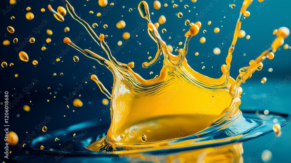 Vibrant Yellow Liquid Splash on Teal Background Vibrant Yellow Liquid Splash on Teal Background