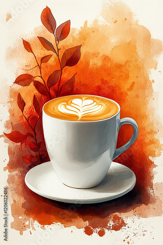 Autumnal Latte Art A Watercolor Coffee Cup