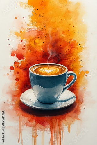 Watercolor Painting of a Coffee Cup with Heart Design