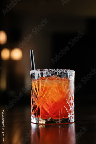 Fotografie cocktail with orange liqueur on a wooden table