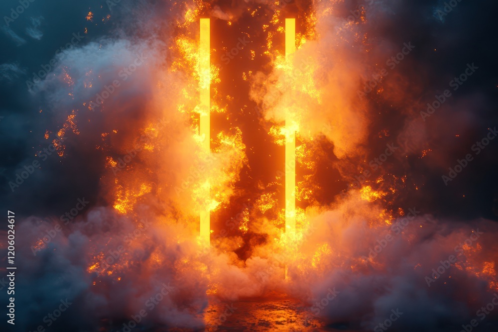Fototapeta premium A stylized smoke effects surrounding a product, with glowing embers and abstract light patterns creating a dynamic and captivating visual effect.