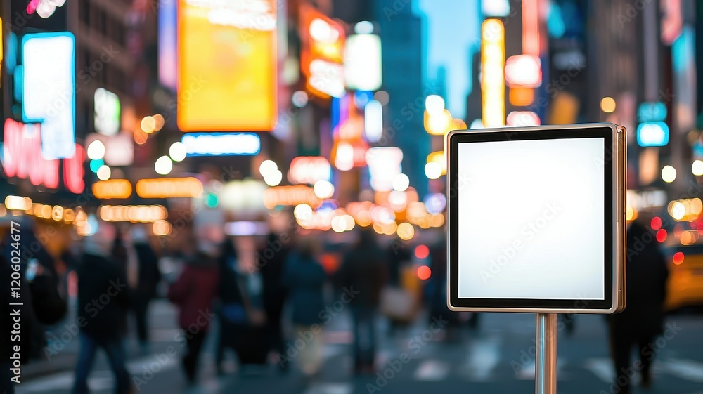 A bustling urban scene in Times Square, showcasing vibrant lights and a blank advertising board amidst a crowd of pedestrians. A bustling urban scene in Times Square, showcasing vibrant lights and a blank advertising board amidst a crowd of pedestrians.