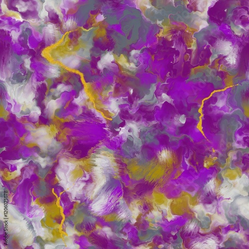Dark magenta, dark violet, orange gold, mid grey and pastel grey colored abstract blurred brush strokes. Seamless hand drawn pattern