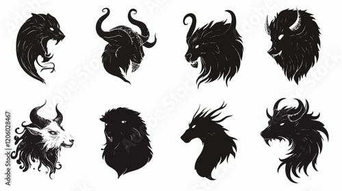 Wolf silhouette collection. Logo set.