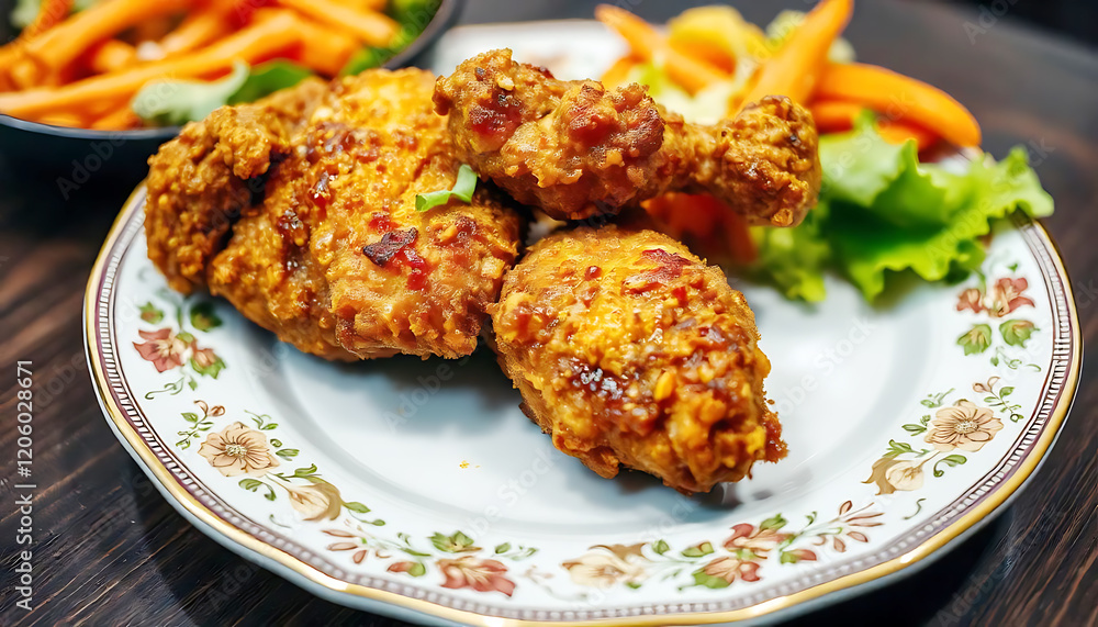 Hot, Crispy and Delicious fried chicken with tomato Sause, lettuce and chili Sause Hot, Crispy and Delicious fried chicken with tomato Sause, lettuce and chili Sause