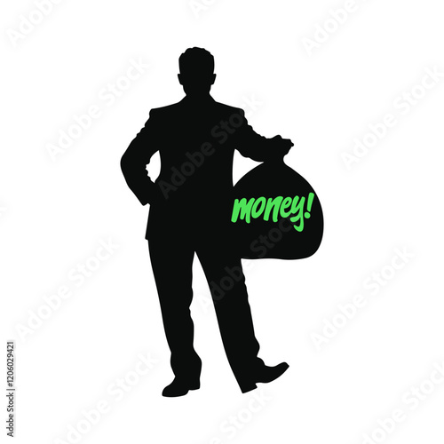 Businessman with money bag silhouette 