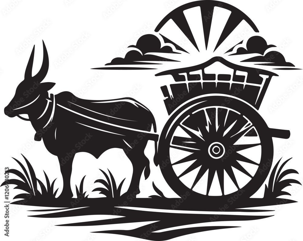 Fototapeta premium bullock cart silhouette victor design .