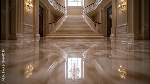 Grand Marble Staircase and Polished Floor  Interior Architecture Photography