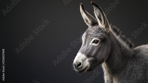 Gray Donkey, Esel Grau, Burro Gris, Asno Gris, Grigio Asino: Majestic Donkey Portrait, Left Pose, Copy Space photo