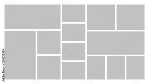 Empty photo frame collage of fourteen parts. Poster frame mockup. Vector template photo collage.