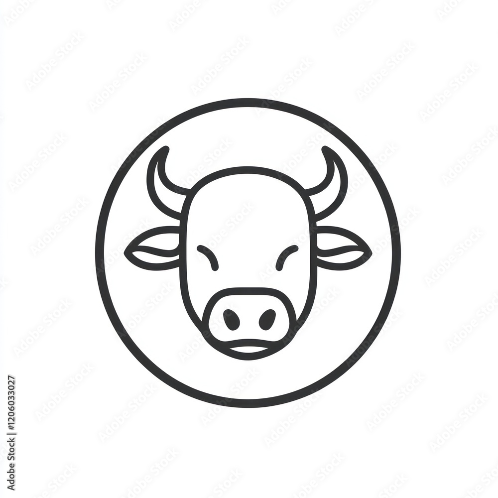 Cow head icon, circle, white background, farm animal graphic design, web