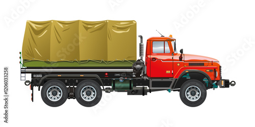 Troop truck medium carrier Semi truck military vehicle 3D vector illustration