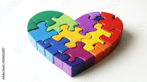 A colorful puzzle in the shape of a heart, symbolizing the diverse abilities and inclusivity of persons with disabilities, isolated on a clean white background. photo