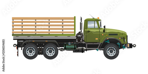 Farm truck semi medium car for transporting agriculture and livestock 3D vector illustration