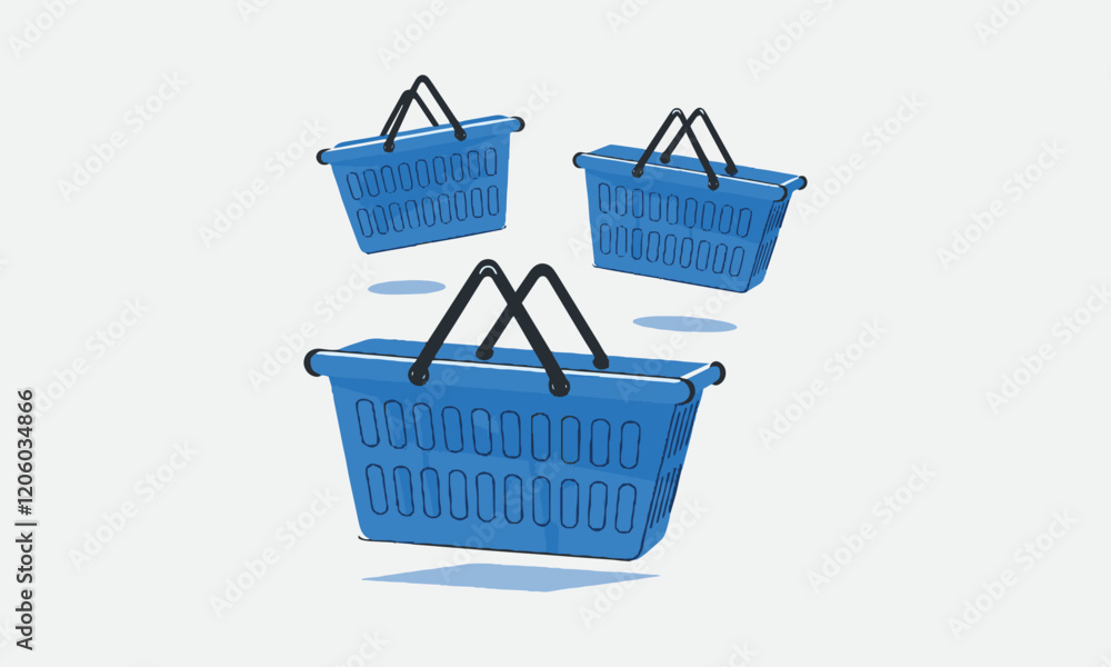 Fototapeta premium Vector-style illustration sets of colorful shopping baskets, easily editable.