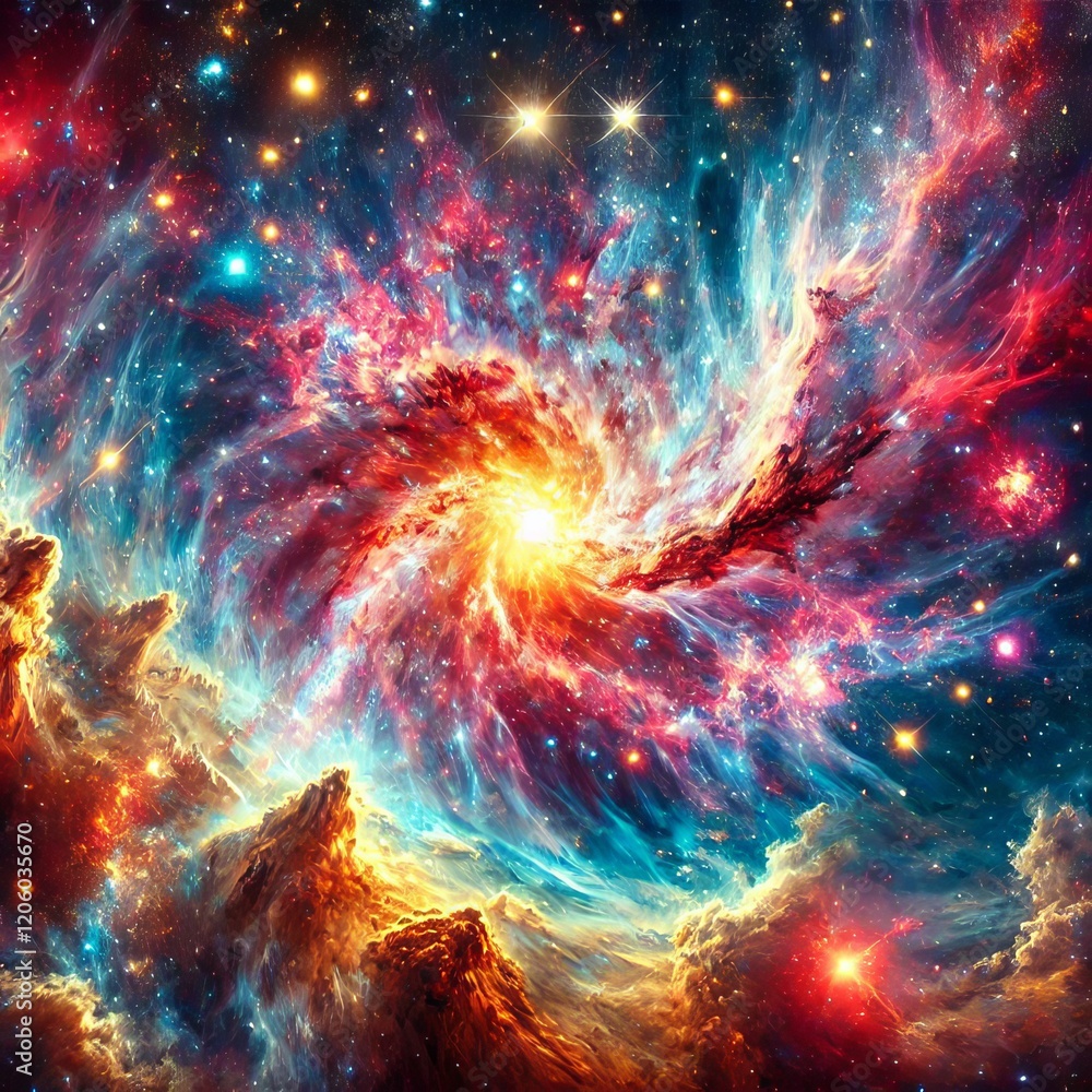 Fototapeta premium Cosmic Galaxy with Vibrant Nebulas