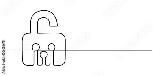 Continuous Line Drawing of Cyber Security Icon. Hand Drawn Symbol Vector Illustration, Continuous editable line drawing of padlock. Single line padlock icon, Padlock drawn with continuous line.