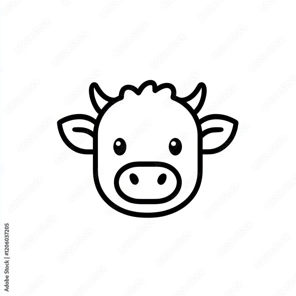 Cute calf face, farm animal, white background, children's book illustration Cute calf face, farm animal, white background, children's book illustration