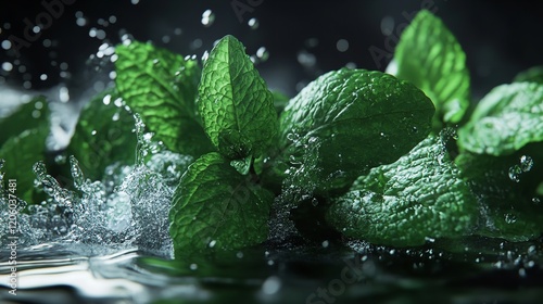 Fresh Green Mint Leaves Splashing with Water Cut Out

 photo