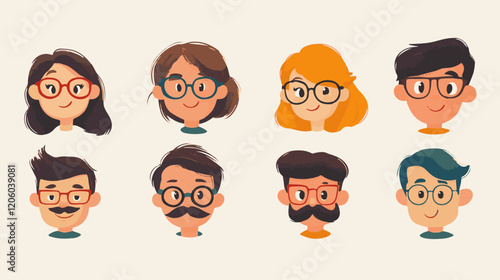 llustration diverse cartoon faces showcas