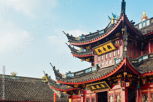 Guanyin Pavilion ancient architecture scenery in Zhaobao Mountain scenic area, Zhenhai District, Ningbo City, Zhejiang Province, China photo