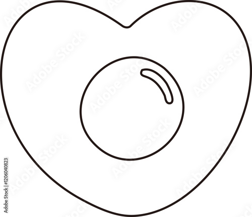 Fried egg on heart-shaped outline.
Heart shaped poached egg coloring page isolated.
Transparent background.