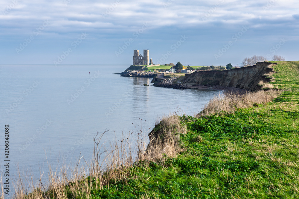 Reculver Towers near Herne Bay in Kent, England on a calm cold winters day Reculver Towers near Herne Bay in Kent, England on a calm cold winters day