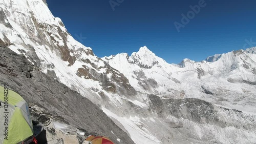 Video of Camp 1 of Ama Dablam, a mountain of Nepal in the Khumbu Himal valley, Sagarmatha National Park (Everest region) on the Dudh Kosi valley 