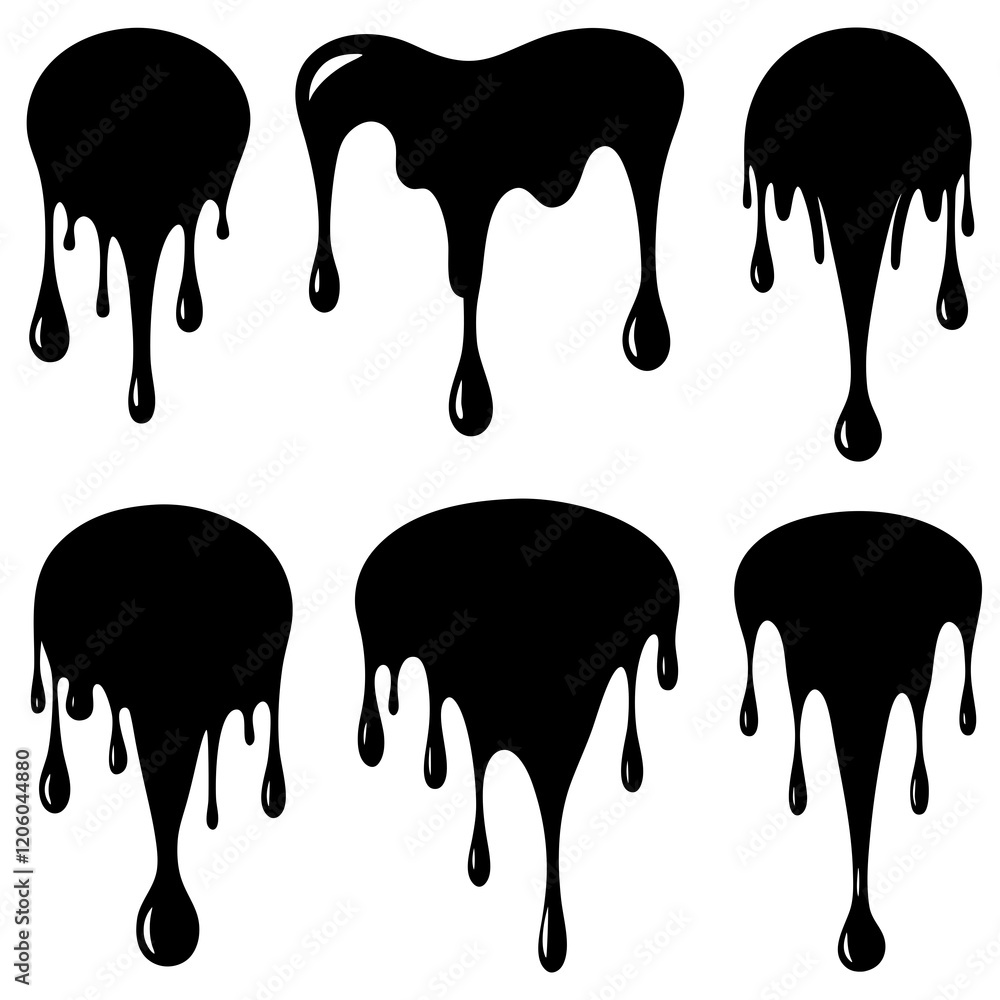 Current drops silhouette. Inks, paint, liquid, oil, molten circles set. Vector illustration Current drops silhouette. Inks, paint, liquid, oil, molten circles set. Vector illustration