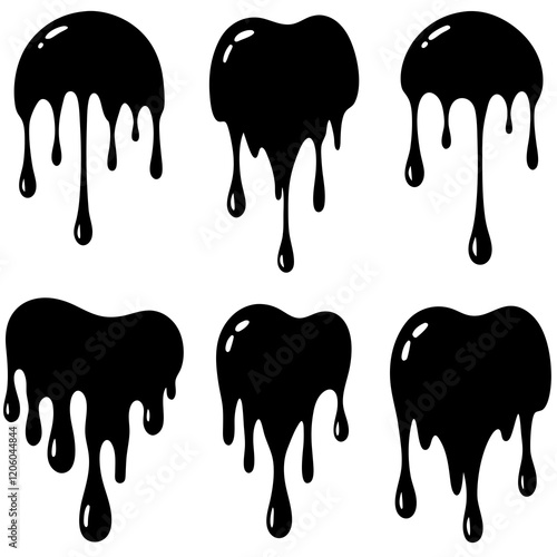 Current drops silhouette. Inks, paint, liquid, oil, molten circles set. Vector illustration 