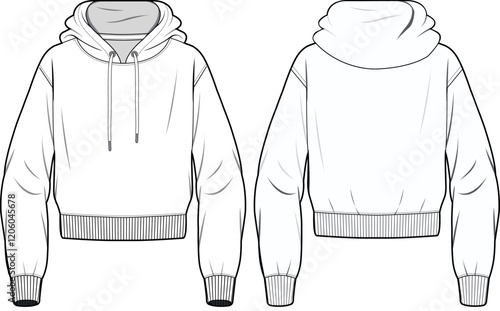 woman Long Hoodie flat sketch front and back