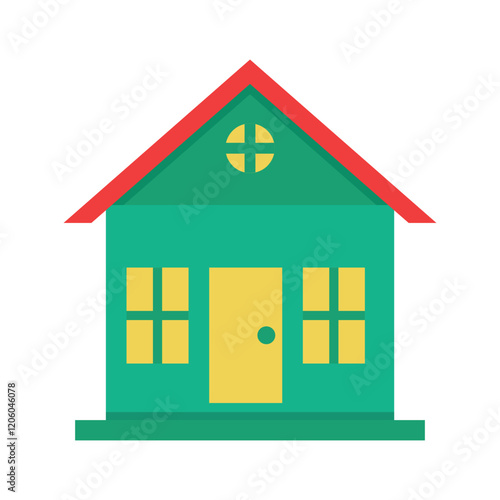 A flat-style modern minimalist clipart house icon. Abstract suburban colorful home illustration. A compact and clean vector of a house in shades of teal, perfect for branding, brochures, and advertise